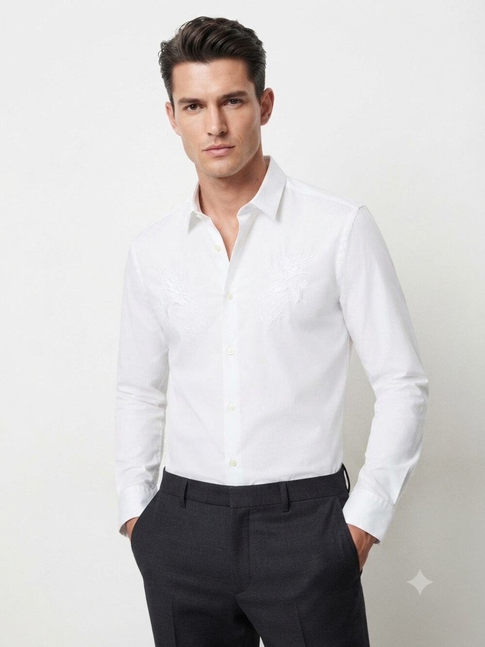 The Kooples embroidered floral white dress shirt sz L